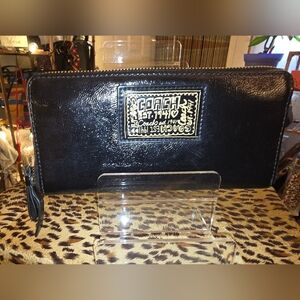 Coach Black Leather Zip-Around Wallet